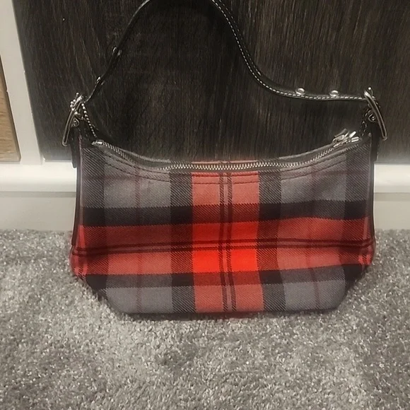 Coach Red and Gray Plaid Shoulder Bag - Picture 2 of 6